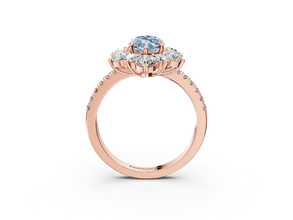 Rose gold Fancy Blue Marquise  Cut Diamond Floral Halo Pave Band with Prong Setting