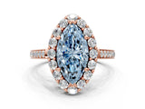 Rose gold Fancy Blue Marquise Cut Diamond Floral Halo Ring with Pavé Band and Prong Setting_3
