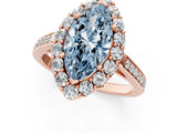 Rose gold Fancy Blue Marquise Cut Diamond Floral Halo Ring with Pavé Band and Prong Setting_4