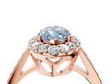 Rose gold Fancy Blue Marquise Cut Diamond Floral Halo Ring with Pavé Band and Prong Setting_7