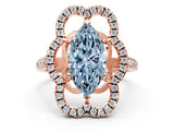 Rose gold Fancy Blue Marquise Cut Diamond Floral Halo Split Shank Prong Setting Ring