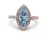Rose gold Fancy Blue Marquise Cut Diamond Halo Engagement Ring with Pavé Band and Prong Setting_27