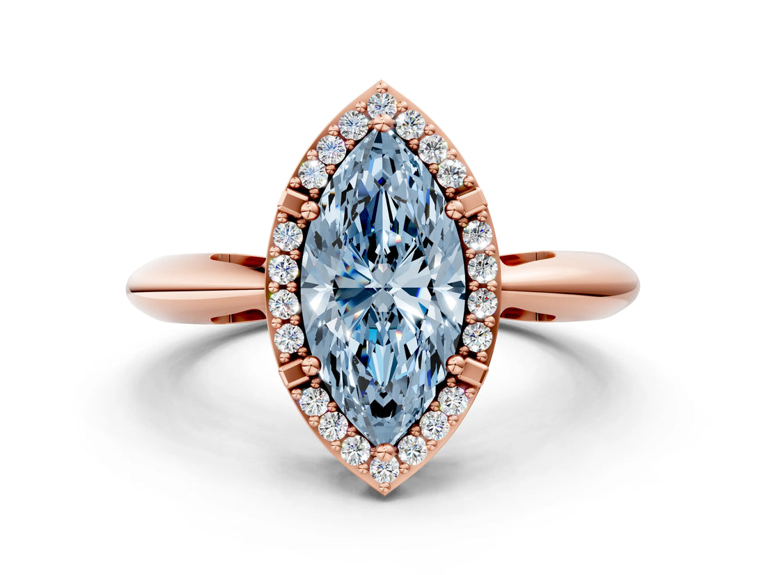 Rose gold Fancy Blue Marquise  Cut Diamond Halo Engagement Ring with Split Shank and Four-Prong Setting_90
