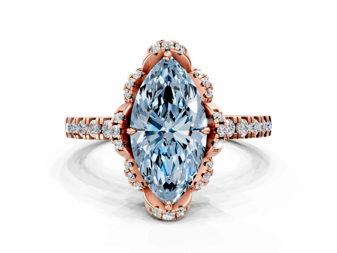 Rose gold Fancy Blue Marquise Cut Diamond Halo Pave Band with Four-Prong Setting_3