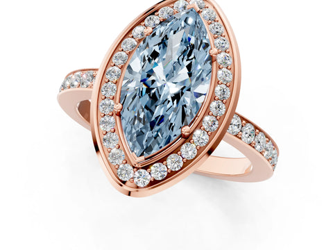 Rose gold Fancy Blue Marquise Cut Diamond Halo Ring with Bezel Frame and Pavé Band_1
