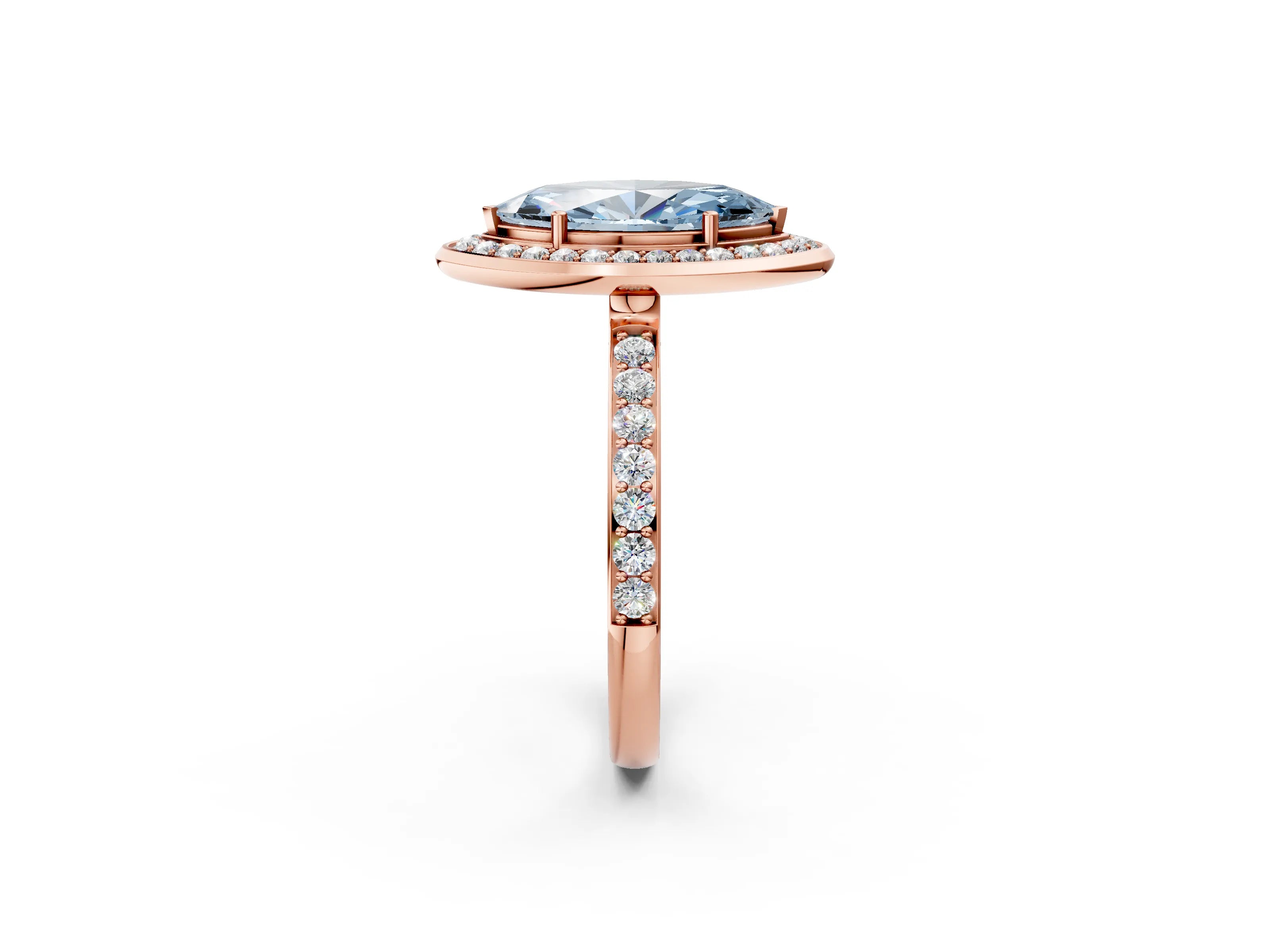 Rose gold Fancy Blue Marquise Cut Diamond Halo Ring with Bezel Frame and Pavé Band_2