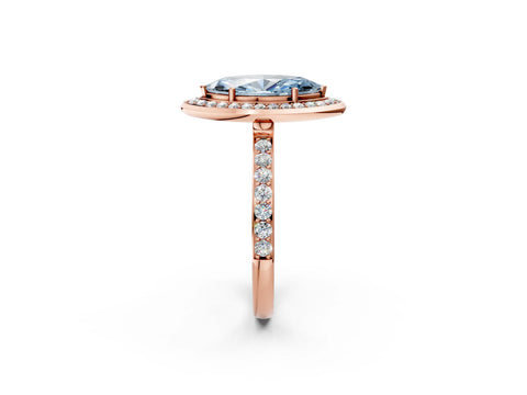 Rose gold Fancy Blue Marquise Cut Diamond Halo Ring with Bezel Frame and Pavé Band_2