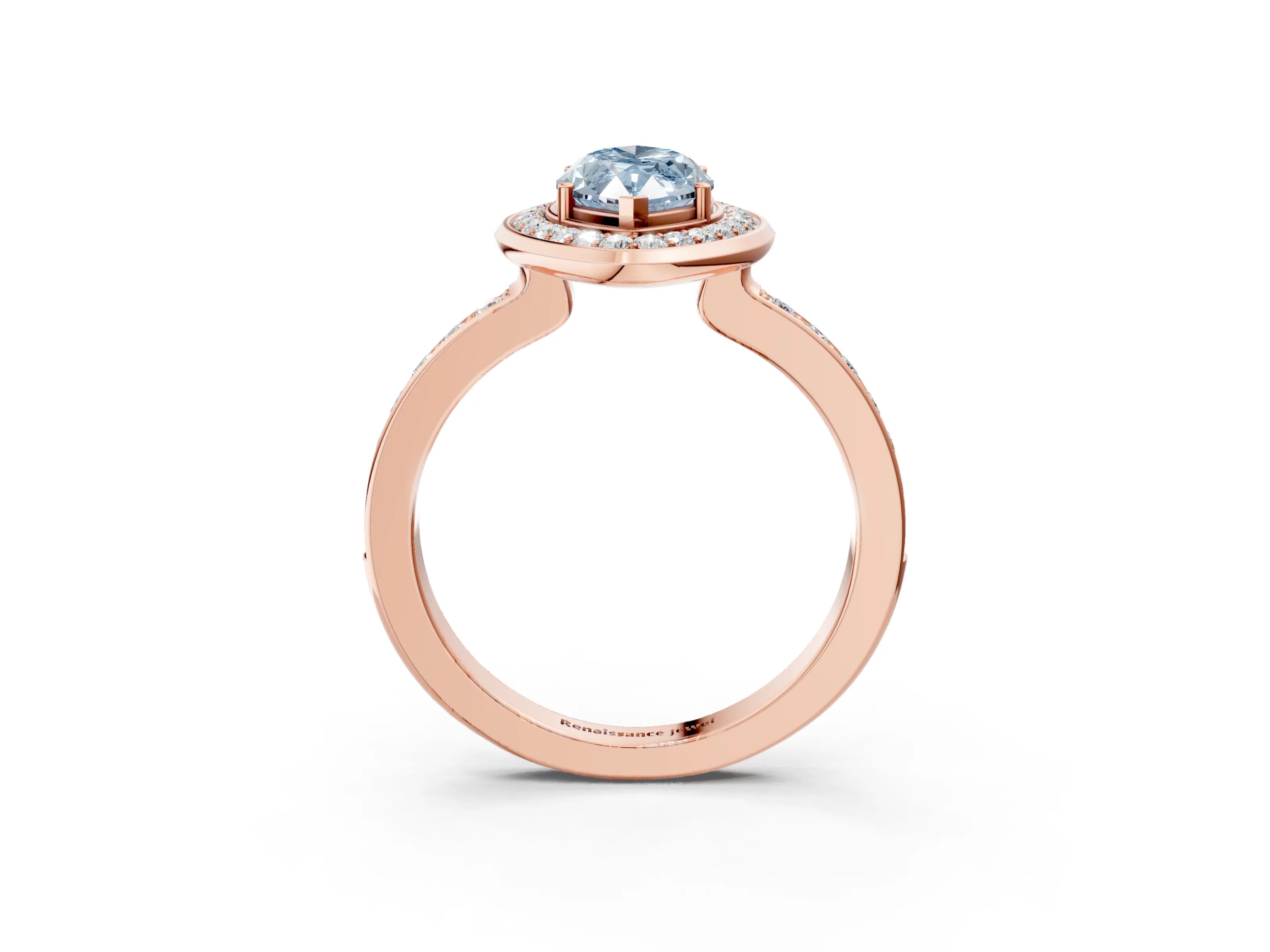 Rose gold Fancy Blue Marquise Cut Diamond Halo Ring with Bezel Frame and Pavé Band_3