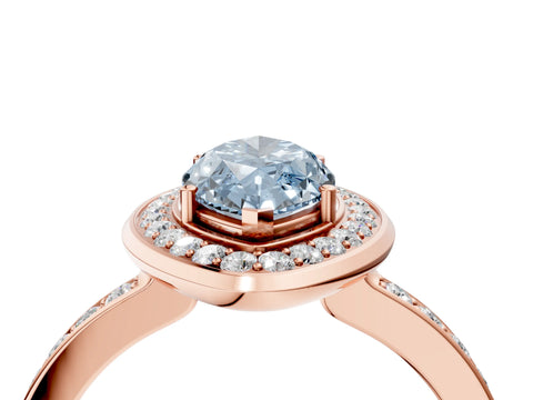 Rose gold Fancy Blue Marquise Cut Diamond Halo Ring with Bezel Frame and Pavé Band_4