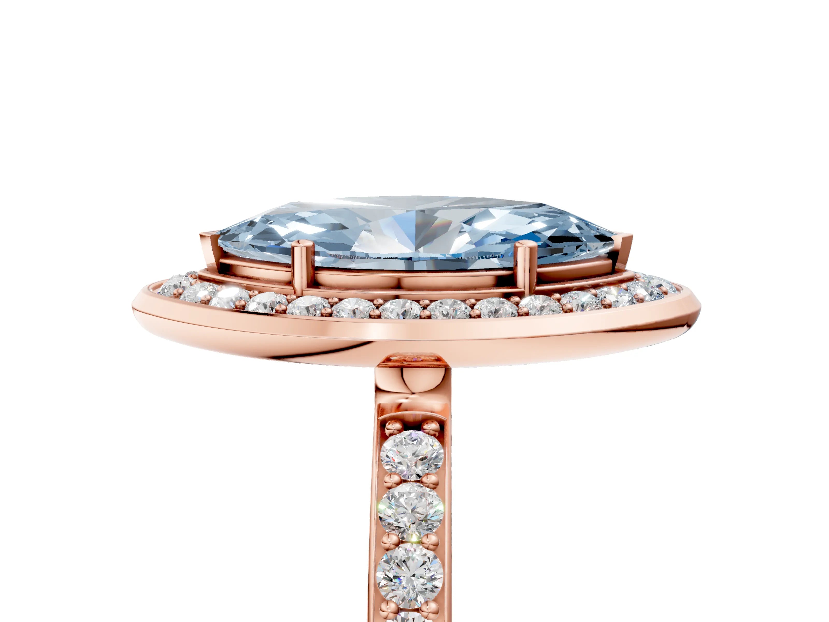 Rose gold Fancy Blue Marquise Cut Diamond Halo Ring with Bezel Frame and Pavé Band_5