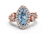 Rose gold Fancy Blue Marquise Cut Diamond Halo Ring with Milgrain Pavé Band and Four-Prong Setting_54