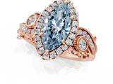 Rose gold Fancy Blue Marquise Cut Diamond Halo Ring with Milgrain Pavé Band and Four-Prong Setting_55
