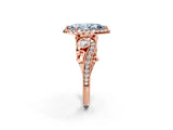 Rose gold Fancy Blue Marquise Cut Diamond Halo Ring with Milgrain Pavé Band and Four-Prong Setting_56
