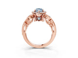 Rose gold Fancy Blue Marquise Cut Diamond Halo Ring with Milgrain Pavé Band and Four-Prong Setting_57