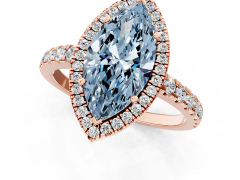 Rose gold Fancy Blue Marquise Cut Diamond Halo Ring with Pavé Band and Four-Prong Setting_1