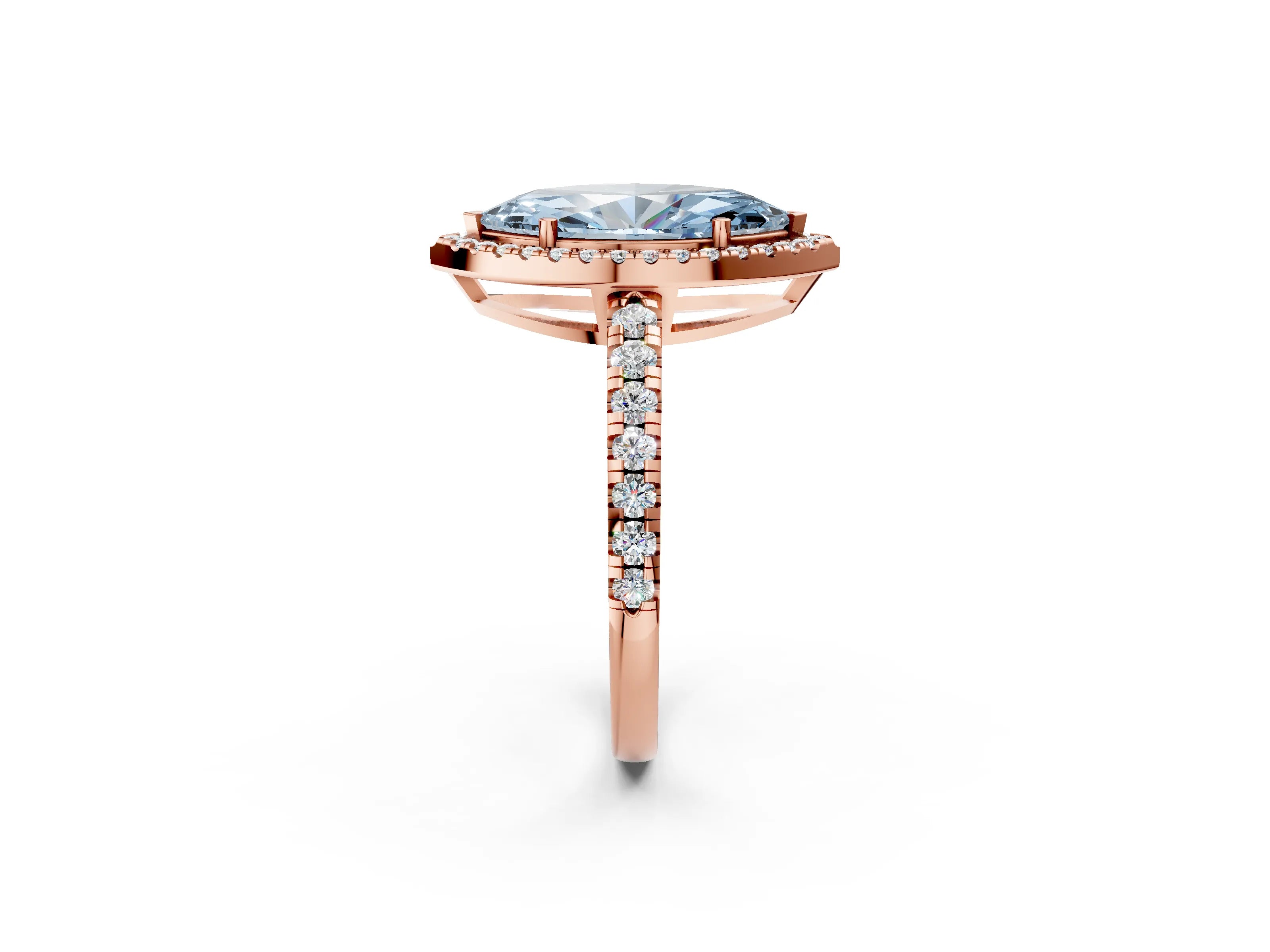 Rose gold Fancy Blue Marquise Cut Diamond Halo Ring with Pavé Band and Four-Prong Setting_2