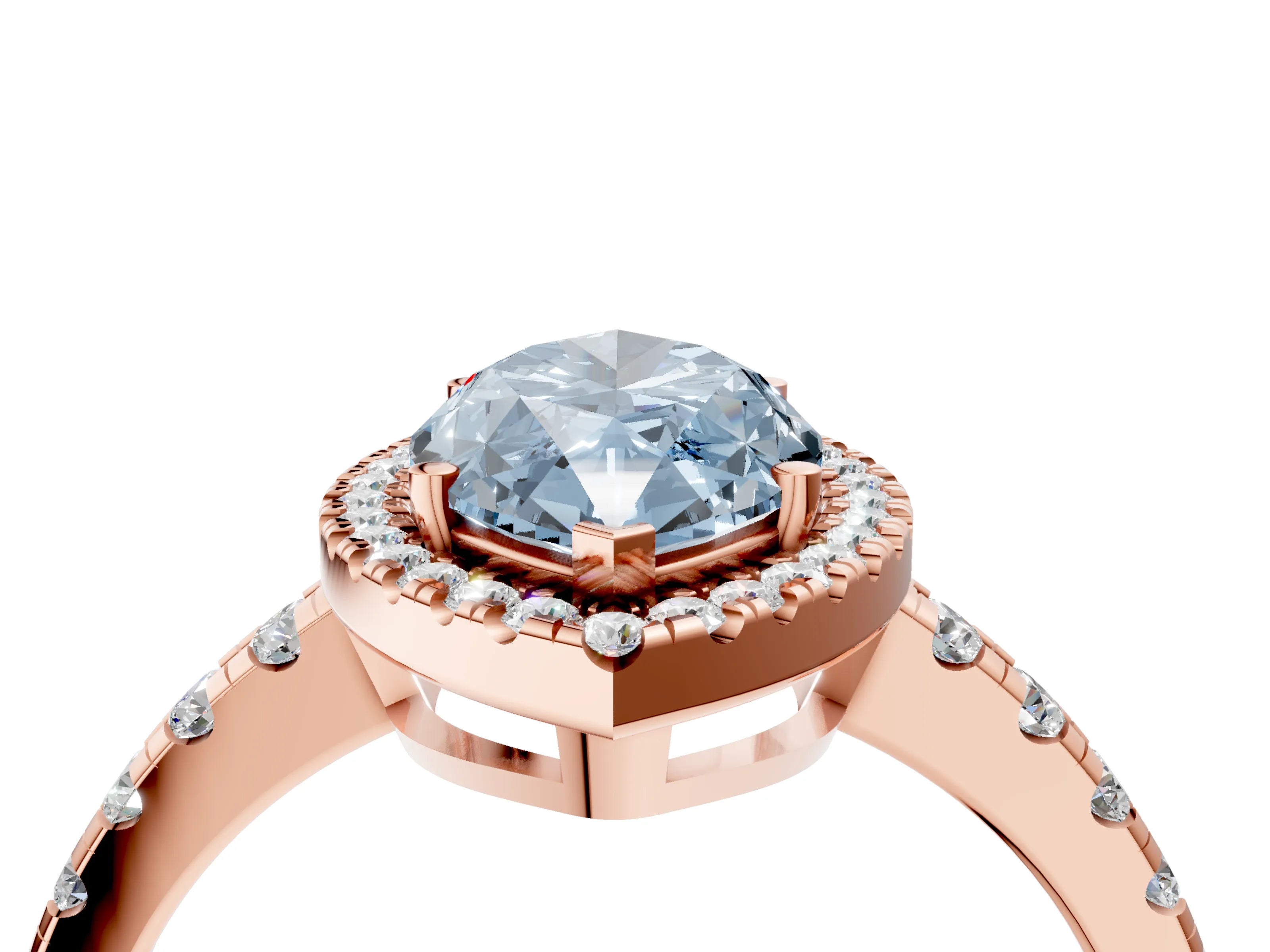 Rose gold Fancy Blue Marquise Cut Diamond Halo Ring with Pavé Band and Four-Prong Setting_4