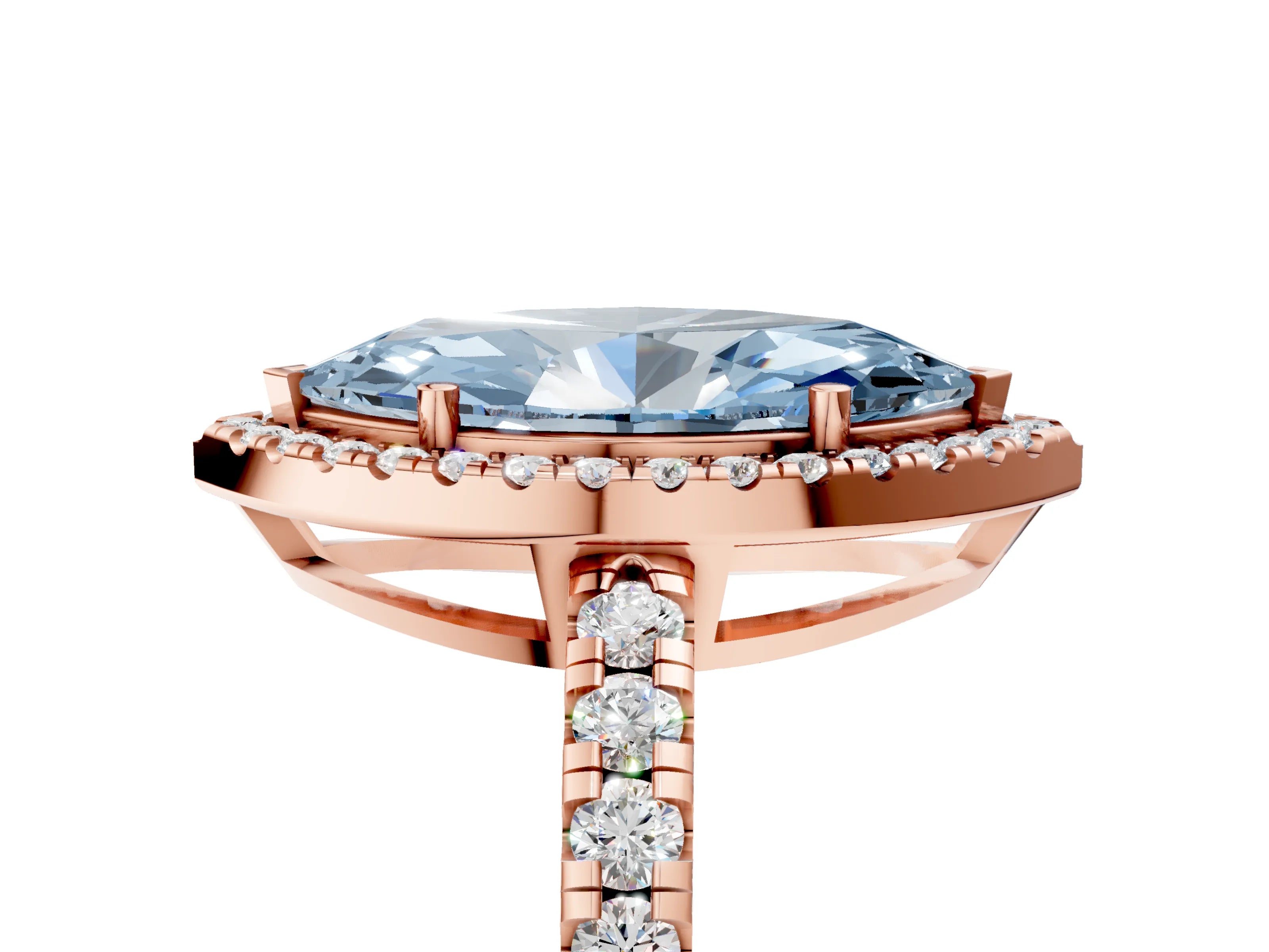Rose gold Fancy Blue Marquise Cut Diamond Halo Ring with Pavé Band and Four-Prong Setting_5
