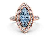 Rose gold Fancy Blue Marquise Cut Diamond Halo Ring with Pavé Band and Prong Setting_12