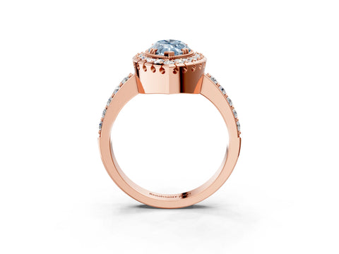 Rose gold Fancy Blue Marquise Cut Diamond Halo Ring with Pavé Band and Prong Setting_15