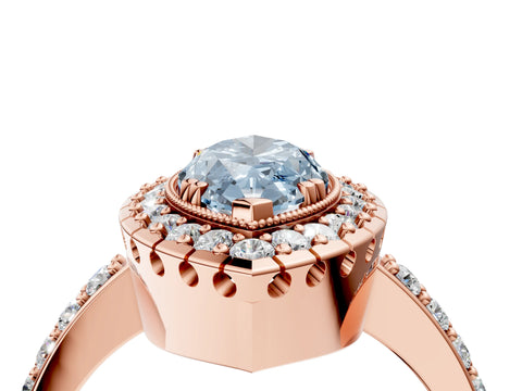 Rose gold Fancy Blue Marquise Cut Diamond Halo Ring with Pavé Band and Prong Setting_16
