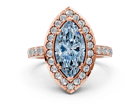 Rose gold Fancy Blue Marquise Cut Diamond Halo Ring with Pavé Band and Prong Setting_24