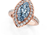 Rose gold Fancy Blue Marquise Cut Diamond Halo Ring with Pavé Band and Prong Setting_25