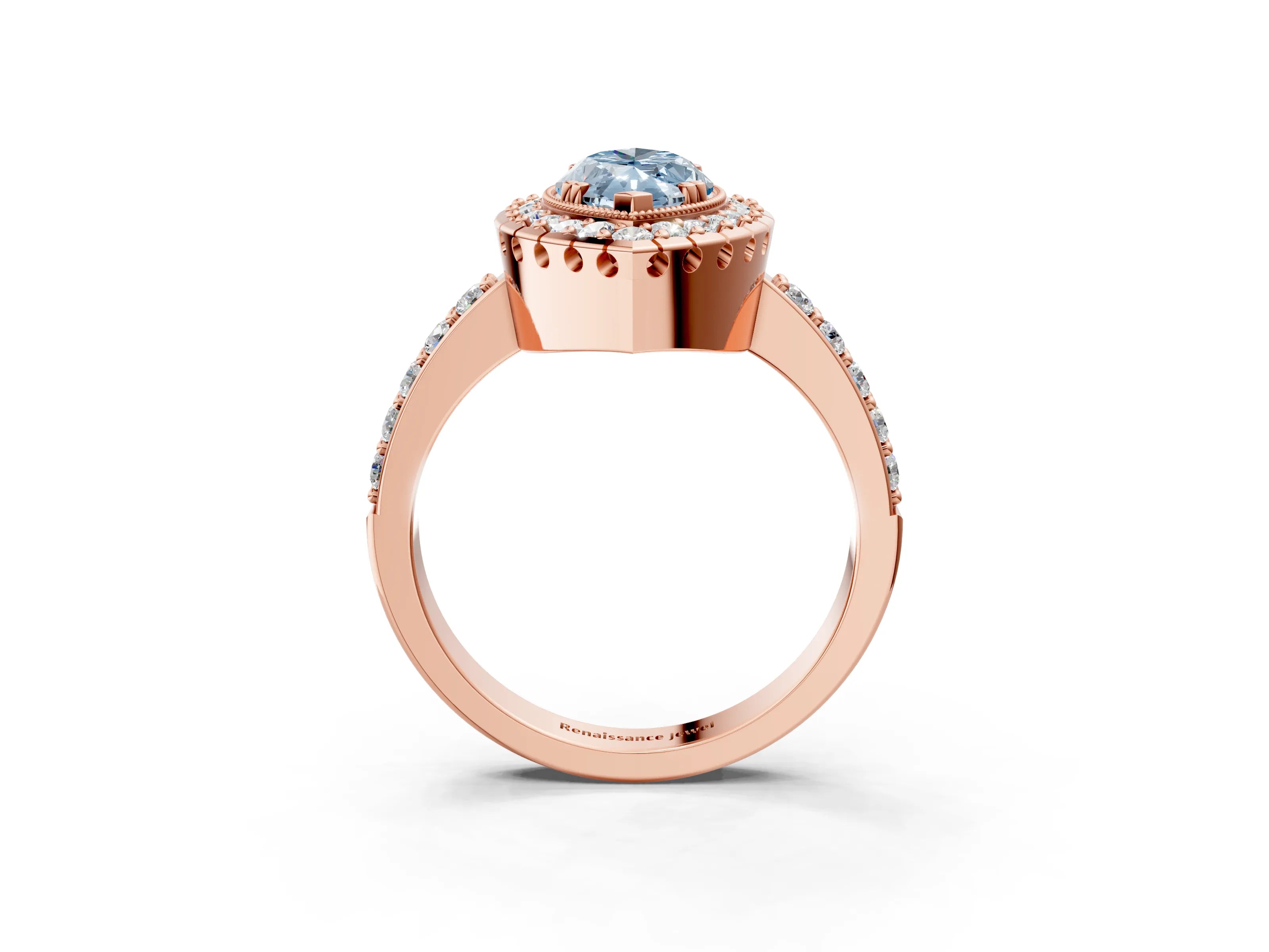 Rose gold Fancy Blue Marquise Cut Diamond Halo Ring with Pavé Band and Prong Setting_27
