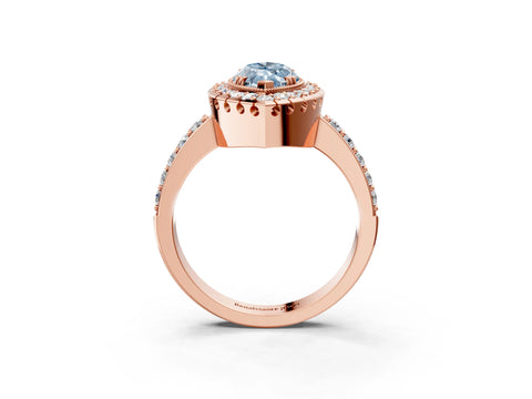 Rose gold Fancy Blue Marquise Cut Diamond Halo Ring with Pavé Band and Prong Setting_27