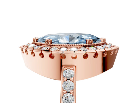 Rose gold Fancy Blue Marquise Cut Diamond Halo Ring with Pavé Band and Prong Setting_29
