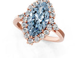 Rose gold Fancy Blue Marquise Cut Diamond Halo Ring with Pear Side Stones and Prong Setting_45