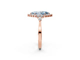 Rose gold Fancy Blue Marquise Cut Diamond Halo Ring with Pear Side Stones and Prong Setting_46