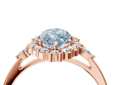 Rose gold Fancy Blue Marquise Cut Diamond Halo Ring with Pear Side Stones and Prong Setting_48
