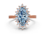 Rose gold Fancy Blue Marquise  Cut Diamond Halo Ring with Round Brilliant Halo and Solitaire Band_88