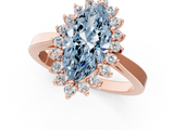 Rose gold Fancy Blue Marquise  Cut Diamond Halo Ring with Round Brilliant Halo and Solitaire Band_89