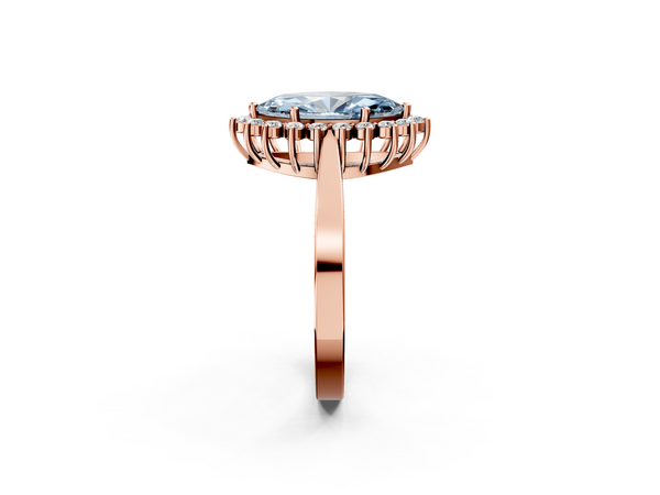 Rose gold Fancy Blue Marquise  Cut Diamond Halo Ring with Round Brilliant Halo and Solitaire Band