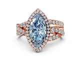 Rose gold Fancy Blue Marquise Cut Diamond Halo Ring with Round Split Shank and Prong Setting_36