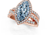 Rose gold Fancy Blue Marquise Cut Diamond Halo Ring with Round Split Shank and Prong Setting_37