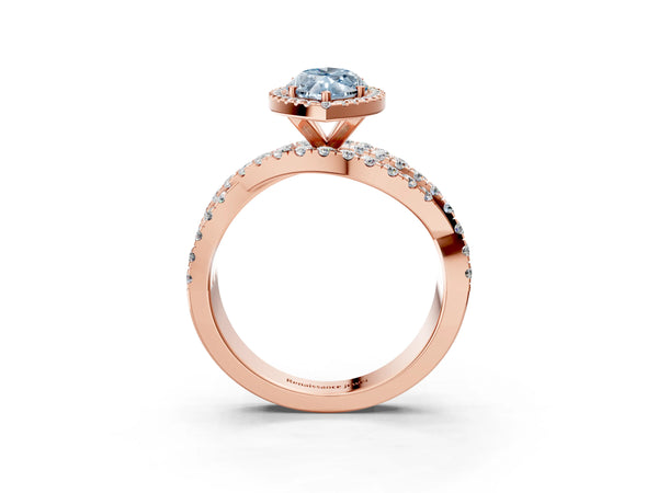 Rose Gold Marquise Halo Engagement Ring Setting for Fancy Blue Center with Twisted Pave Split Shank