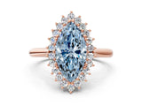 Rose gold Fancy Blue Marquise  Cut Diamond Halo Ring with Solitaire Band and Prong Setting_53