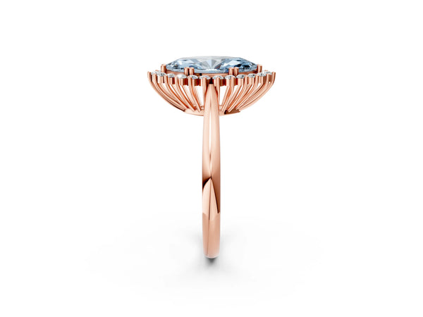 Rose gold Fancy Blue Marquise  Cut Diamond Halo Ring with Solitaire Band and Prong Setting