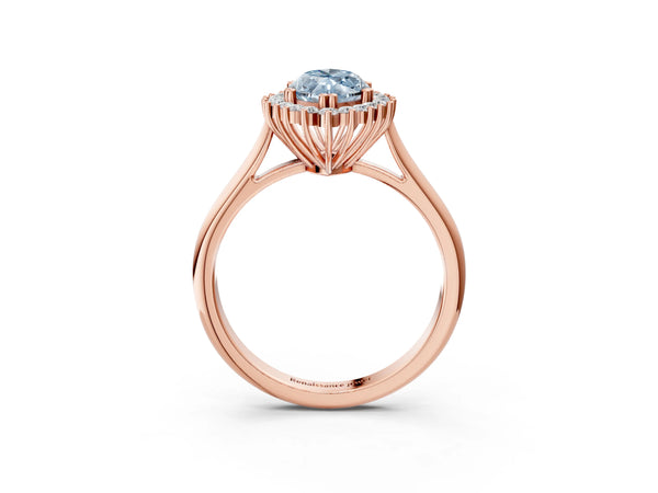 Rose gold Fancy Blue Marquise  Cut Diamond Halo Ring with Solitaire Band and Prong Setting