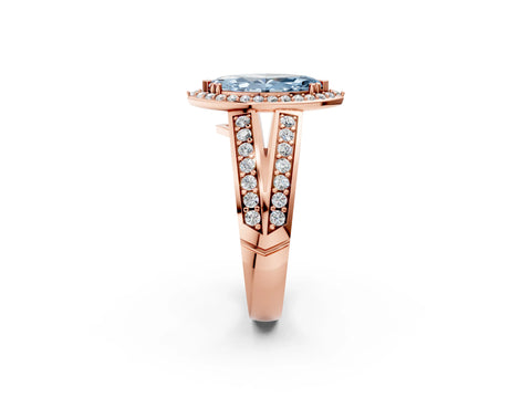 Rose gold Fancy Blue Marquise Cut Diamond Halo Ring with Split Shank Pavé Band and Four-Prong Setting_2