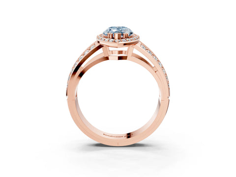 Rose gold Fancy Blue Marquise Cut Diamond Halo Ring with Split Shank Pavé Band and Four-Prong Setting_3