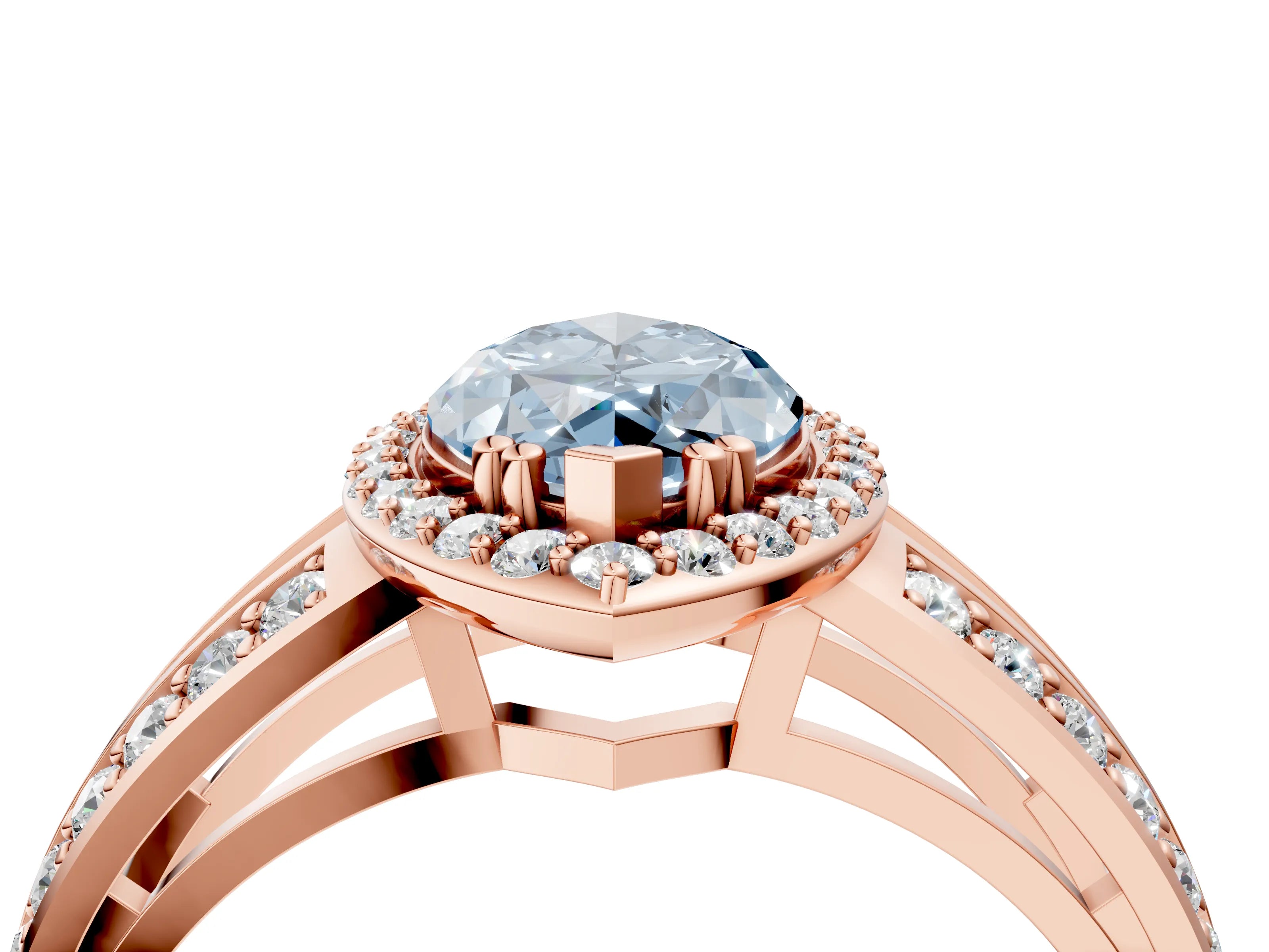 Rose gold Fancy Blue Marquise Cut Diamond Halo Ring with Split Shank Pavé Band and Four-Prong Setting_4