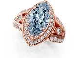 Rose gold Fancy Blue Marquise Cut Diamond Halo Ring with Split Shank and Bezel Accents and Four-Prong Setting_1