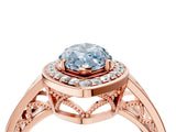 Rose gold Fancy Blue Marquise Cut Diamond Halo Ring with Split Shank and Bezel Accents and Prong Setting_4