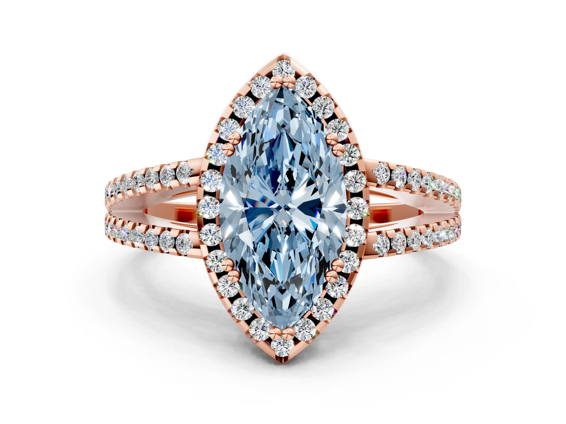 Rose gold Fancy Blue Marquise Cut Diamond Halo Split Shank Engagement Ring_39