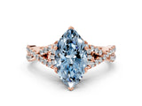 Rose gold Fancy Blue Marquise Cut Diamond  Halo Twist Band Solitaire Prong Setting Ring_12