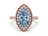 Rose gold Fancy Blue Marquise  Cut Diamond Milgrain Floral Halo Engagement Ring with Pavé Band_15